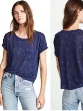 Rails Billie Pink Flamingo Linen Blend Navy / Pink Flamingo Print T- shirt M